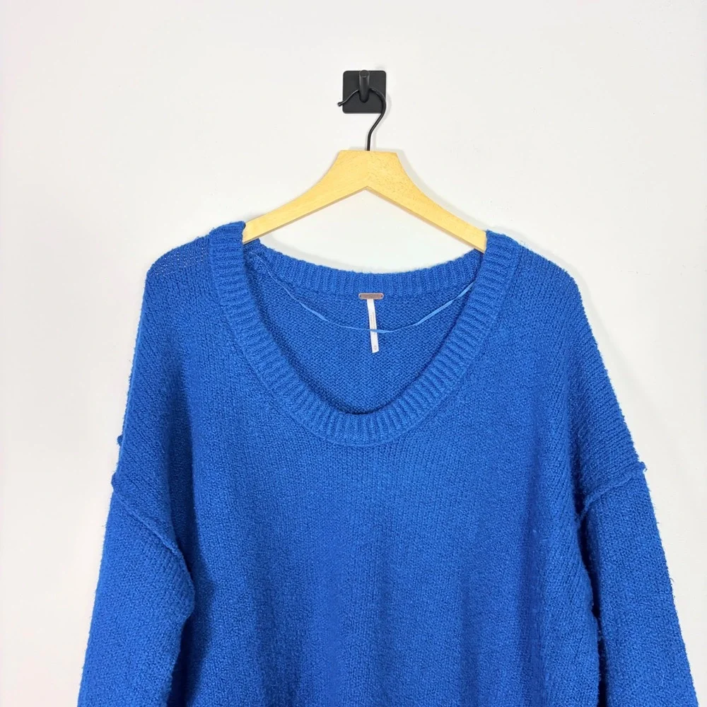 Free People Brookside Blue Oversized Slouchy Knit Pullover Sweater Tunic Medium‎